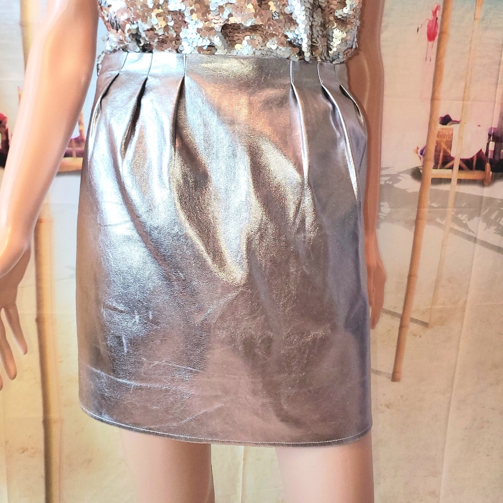 NWT Sugar+Lips Faux Leather Gold Mini Skirt XSM